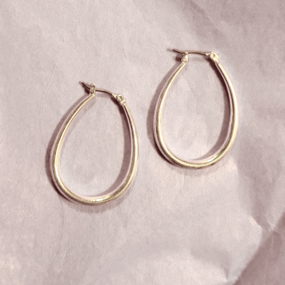 Oval Silver Earrings about 1 1/2"